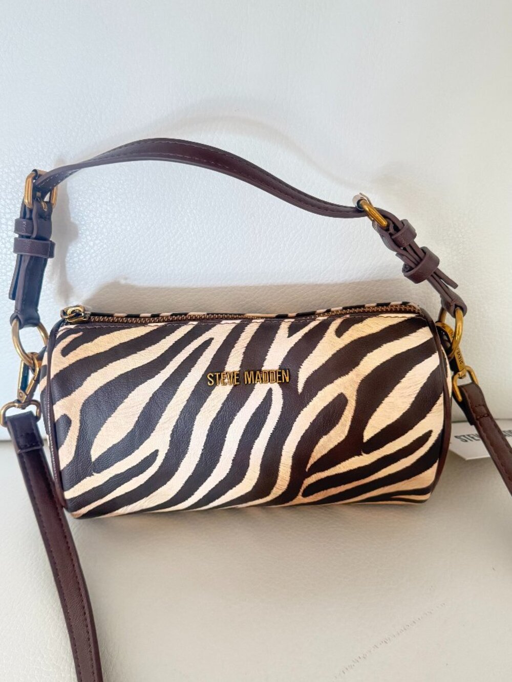 NWT STEVE MADDEN ZEBRA PRINT BKASS 3 CROSSBODY BAG BROWN MULTI